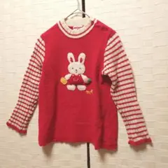 ミキハウス 赤　白　ニット　毛＋アンゴラ入り　110cm　冬　うさぎ