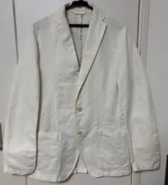 【3シーズン活躍】SHIPS シップス L テーラードジャケット 麻混 白 花柄