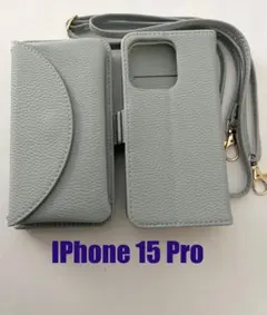 iPhone 15 Pro 手帳型ケース ライトブルーグレー