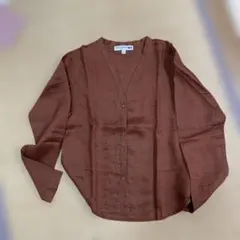 【新品未使用】ユニクロ　イネス　ブラウンVネック長袖シャツ リネン100%