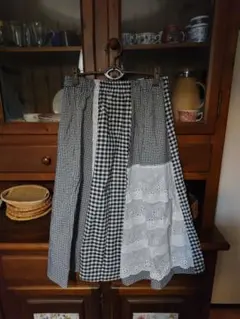 【可】ギンガムチェック他レースロングスカート