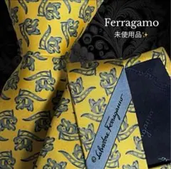 Ferragamo ネクタイ イエロー ネイビー 動物 イタリア製 総柄