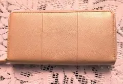 ベージュ シンプル 長財布 ゴールド　　ジッパー