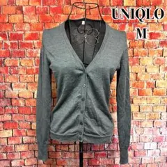 美品☆UNIQLO☆ウール100% 長袖カーディガン　羽織り　薄手　グレー　　M