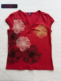 KENZO 花柄 刺繍　半袖Tシャツ M 赤