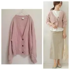 URBAN RESEARCH DOORS　くすみピンクカーディガン　ワッフル