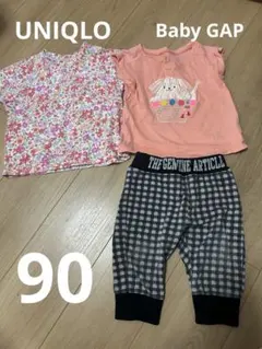 ユニクロとBabyGAP Tシャツ 2枚セット　ギンガムチェックパンツ　90のサムネイル