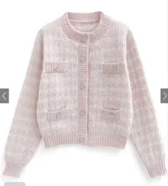 GRL ビジューボタンラメツイードニットカーディガン[ab155f] ピンク