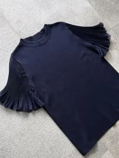 LOUNIE ネイビー プリーツ袖 ニットトップス