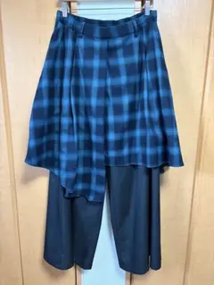 【大特価】 HARE 青と黒のチェック柄 一体型レイヤードパンツ