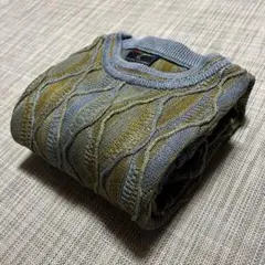 90s シリア製 3Dニット 肉厚コットンニット オリーブ~ ブルーグレー 美品