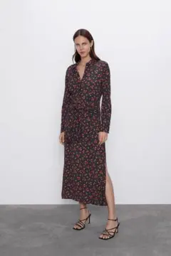 【美品】ZARA シャツ ワンピース ロング 小花柄 フラワー プリント