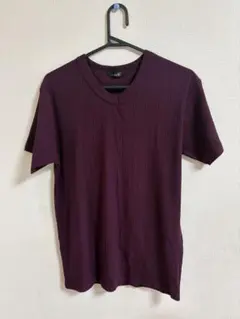 リブ Vネック Tシャツ ボルドー Lサイズ