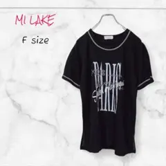 MI LAKE Tシャツ 半袖 プリント (F) ブラック レーヨン