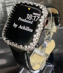 アップルウォッチ用カスタムベゼルダイヤカバーベルトセット　シャンパンバブル