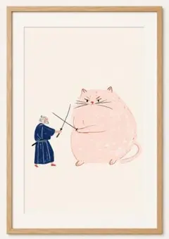 ＜侍と対峙する猫＞ 現代アート