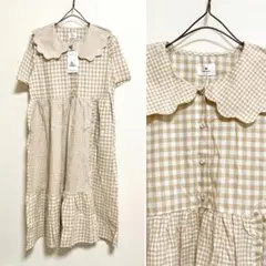 merry jenny 新品 ベージュ ギンガムスカラップカラーワンピース
