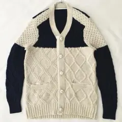 sacai サカイ 15AW ウールケーブルニットカーディガン グレーｘネイビー