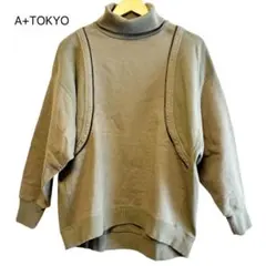 【美品】エープラストーキョウ スウェット カーキ系 F ワイドハイネック 秋冬