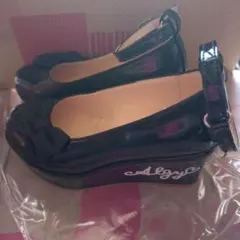 Algy 黒 リボン付き パンプス入園入学卒園卒業式19㌢