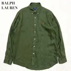 POLO RALPH LAUREN 長袖 リネンシャツ 緑 現行QRタグ M