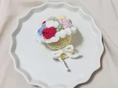 ハンドメイド/ 花束キーホルダー　イエロー　1点 かぎ編み