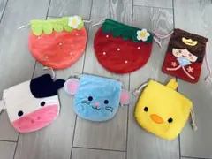 動物 いちご おひなさま 巾着 ミニポーチ 6点セット