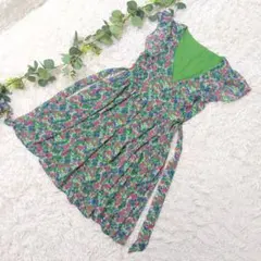 美品❗️二の腕細見え【ロペピクニック】花柄カシュクールひざ丈ワンピース M