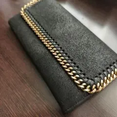 黒スエード長財布 金色チェーン付き