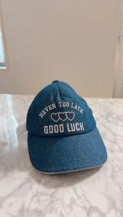 NEVER TOO LATE GOOD LUCK デニムメッシュキャップ