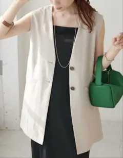 DISCOAT テックリネンノーカラージレ　ベスト　ジレ