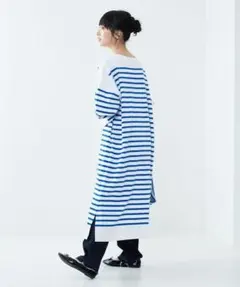 【着画】フリークスストア パネルボーダーバスクワンピース ブルー ホワイト