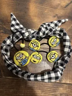 ☆ミニオン☆ヘアゴムとチェックカチューシャのセット