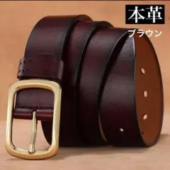 新品 本革ベルト メンズ レディース レザー ブラウン シンプル ゴールド 革