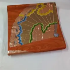 #KJ028.正絹名古屋帯 光沢オレンジ 扇形模様