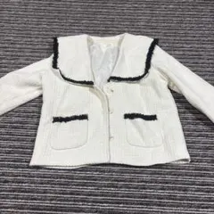 ノーカラージャケット ホワイト フリンジ付き