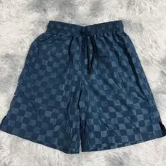 ダークブルー チェック柄 ハーフパンツ XL