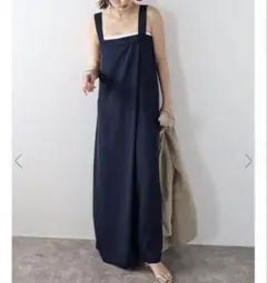 BONJOUR SAGAN ドレープアシメオールインワン　ダークネイビー