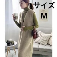 【美品】クラシカルエルフ フェイクリングウール Vネックワンピース ベージュ
