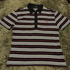 バーバリー ブラックレーベル メンズ ポロシャツ Mサイズ　黒赤白ボーダー