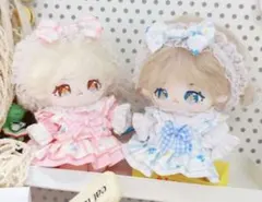 ぬい服 2着 10cm 12cm 水色ピンク ワンピース+トップス+リボン