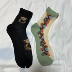 クマ刺繍と花柄の靴下セット