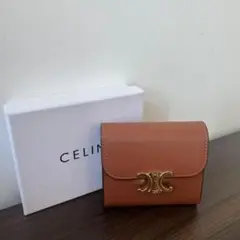 CELINE セリーヌ 折り財布 レザー ブラウン コンパクト ロゴ入り