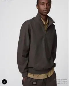 ブラッシュドスウェットハーフジップシャツ　ブラウン