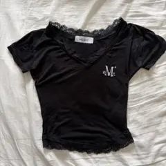 MUCENT サニアレース Vネック半袖Tシャツ Black