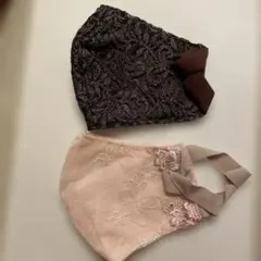 レースデザインおしゃれ布マスク 黒とピンク
