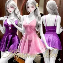 セクシーキラキラキャバドレスコスプレ衣装ベビードールランジェリーピンクハロウインのサムネイル