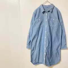 デニムシャツ　チュニック　ワンピース　Ｌ　デニム 長袖　綿　無地　オーバー 青