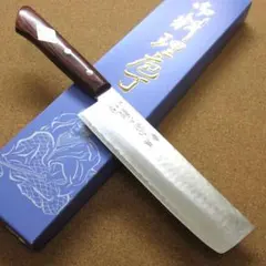 訓平作 菜切 包丁 165mm 槌目ダマスカス V金10号 黒柄 越前打刃物