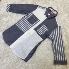 【rhenium】メンズ 48切り替えストライプシャツ ホワイト×ネイビー